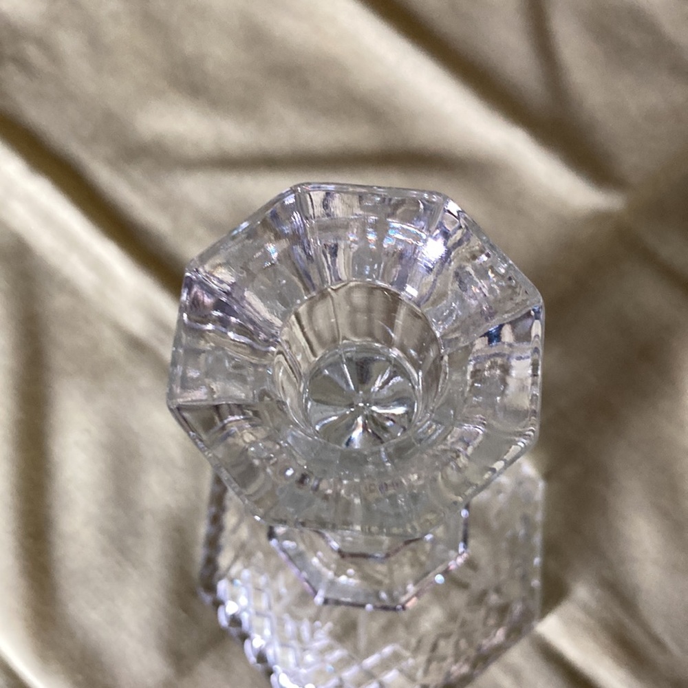 Crystal candlestick 8” hi 4 “ wide octagonal shape w/lattice pattern - Picture 2 of 5